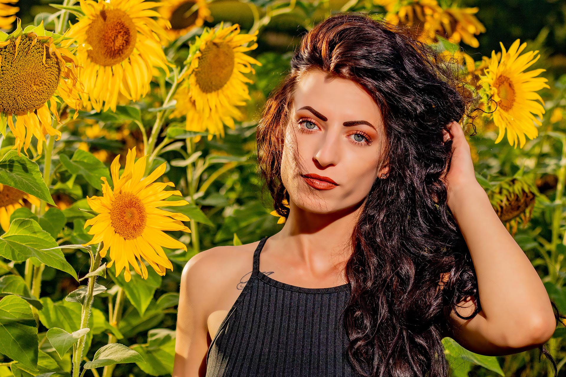 Beauty with Sunflowers